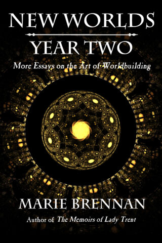 cover art for NEW WORLDS, YEAR TWO, showing a circle of yellow lights on a black background