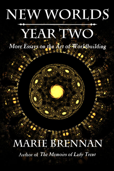 cover art for NEW WORLDS, YEAR TWO, showing a circle of yellow lights on a black background