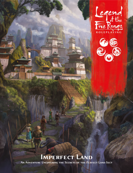 cover art for Imperfect Land, showing an Asian-style monastery and people traveling toward it