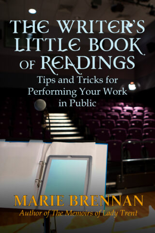 cover art for The Writer's Little Book of Readings, showing a tablet on a lectern in front of an empty lecture hall